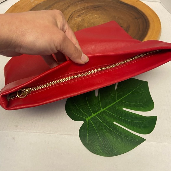 India Hicks Red Leather Zippered Clutch